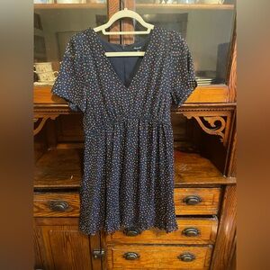 Madewell casual mini dress-popover V neck short sleeve: black polka dot